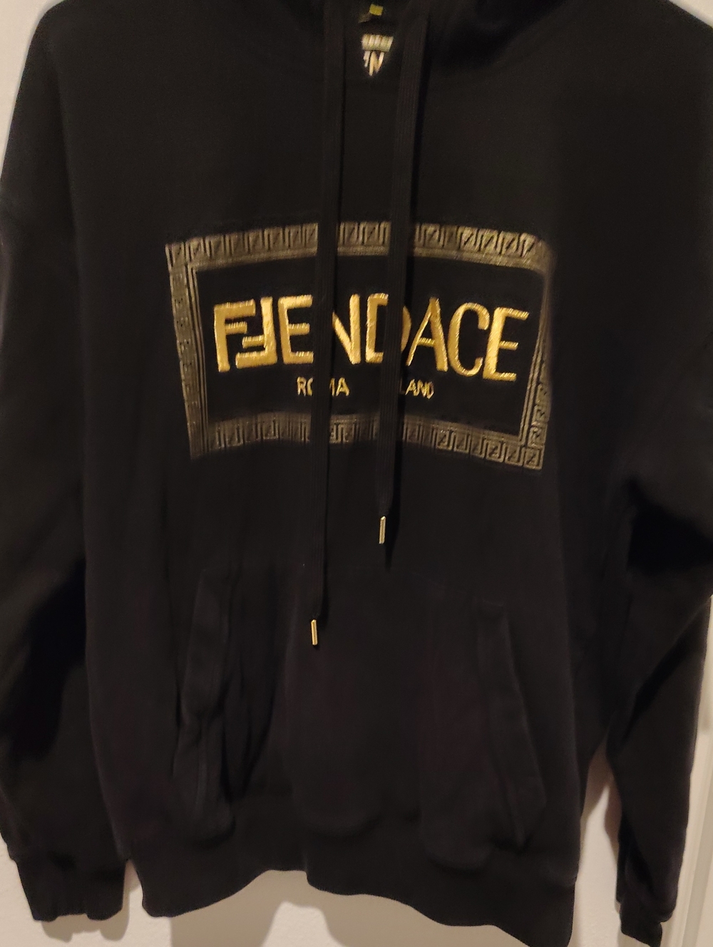 Authentic Fendi x Versace "Fendace" Black & Gold Logo Patch Hoodie - Size S